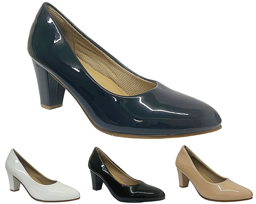 Faux Patent Leather Block Heel Court Shoes Main image