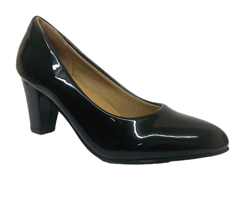 Faux Patent Leather Block Heel Court Shoes Secondary image