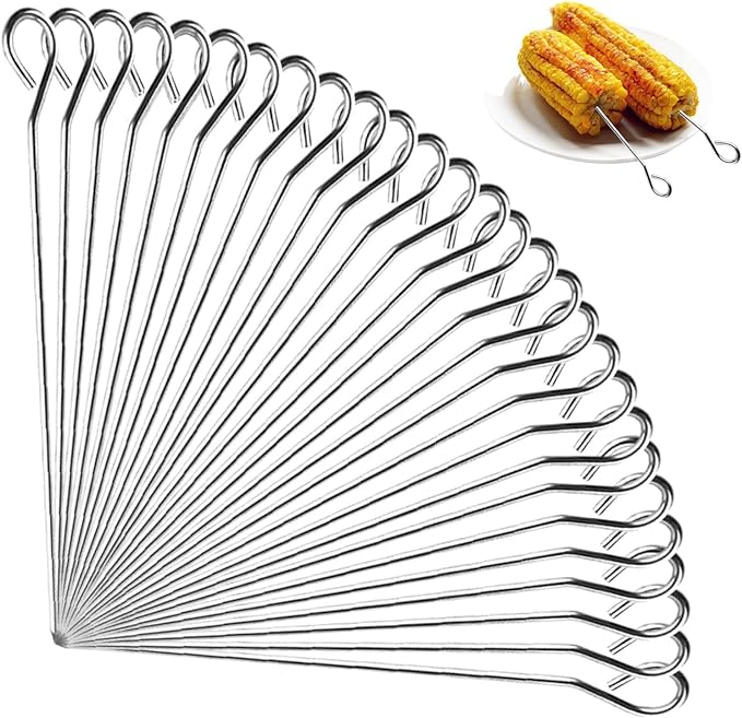 30pcs Stainless Steel Barbecue Skewers, Roast Goose Needles Turkey Lacers Meat Needles Metal Skewers Cocktail Skewers for Trussing Turkey and Poultry(Size:1.8x15cm) - British D'sire