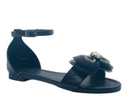 Ankle Strap Flat Rhinestone Mesh Bow Sandals