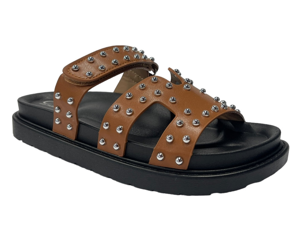 Faux Leather Flat Studded Sliders