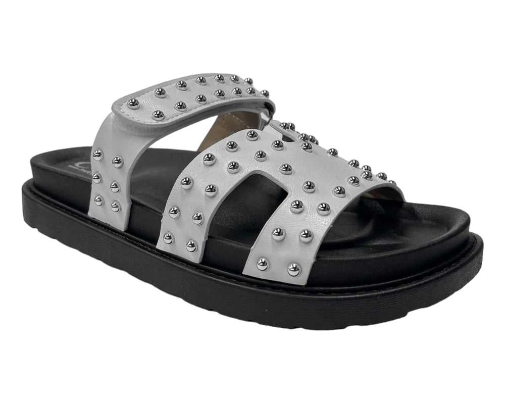 Faux Leather Flat Studded Sliders