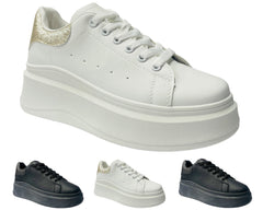 Faux Leather Chunky Sole Lace Up Trainers