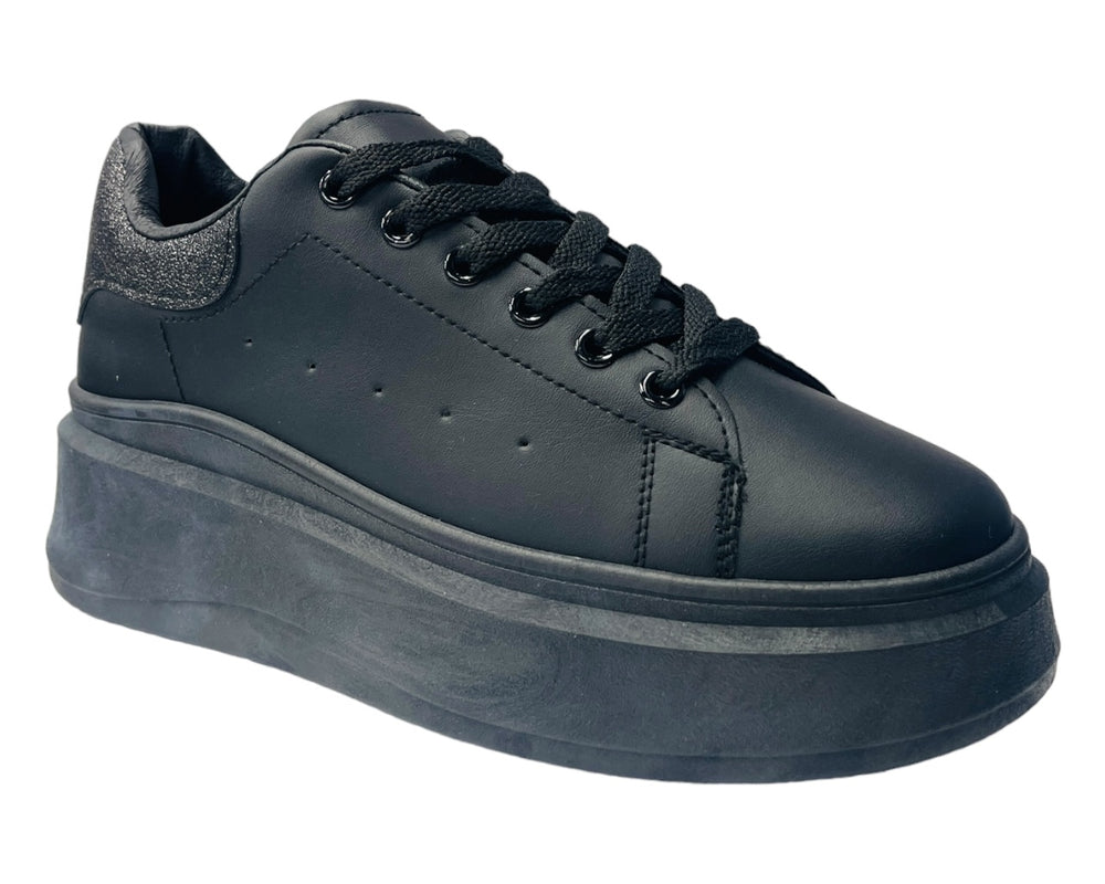 Faux Leather Chunky Sole Lace Up Trainers