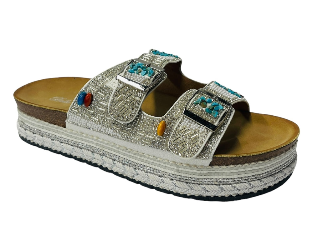 Platform Faux Leather Multi Stone Maule Sliders