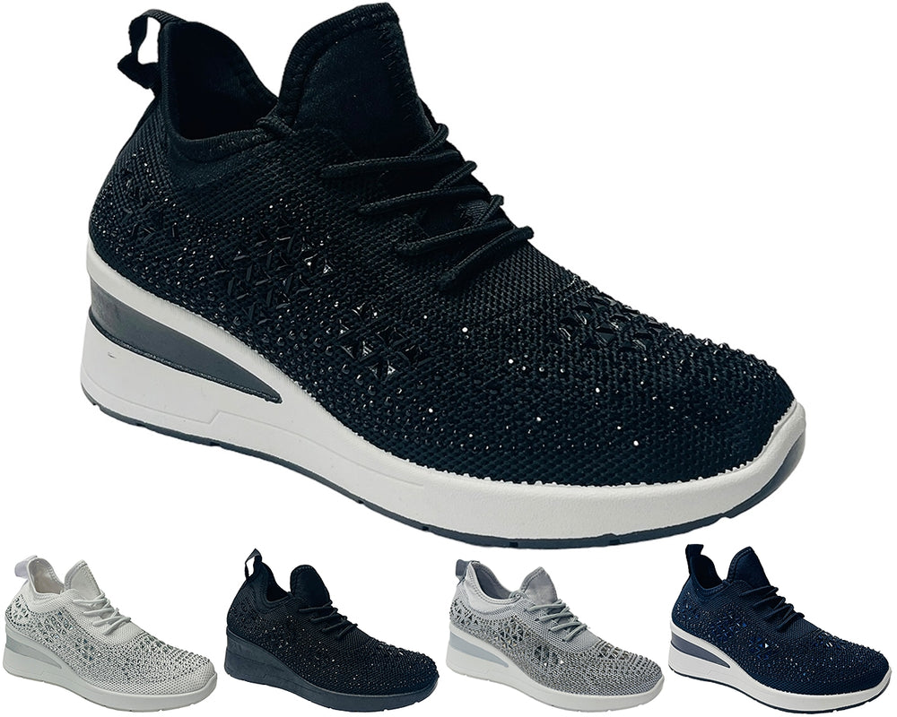 Casual Wedge Diamante Lace Up Trainers Main image