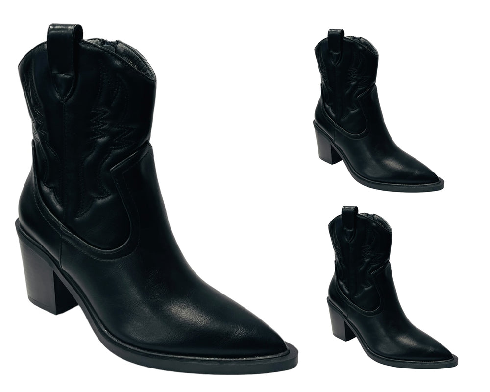 Western Cowboy Embroidered Block Heel Boots Main image