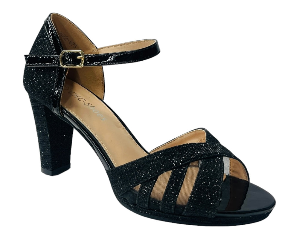 Glitter Ankle Strap Block Heel Shoes Secondary image