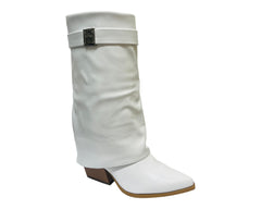 Faux Leather Fold Over Mid Calf Boots