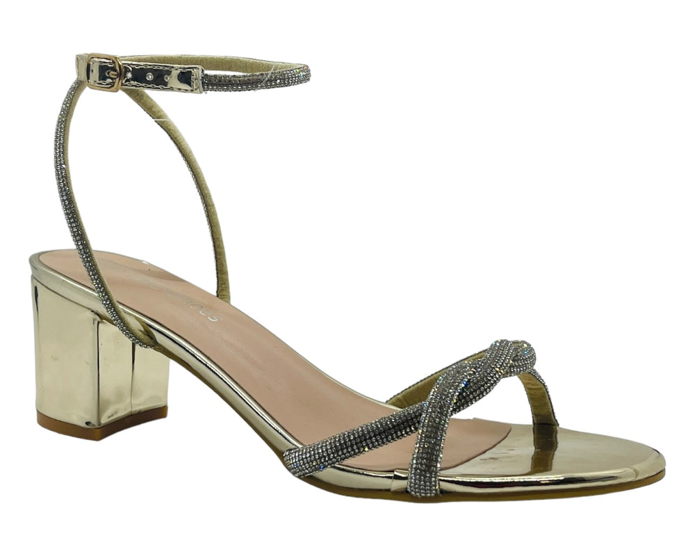 Ankle Strap Crossover Diamante Block Heel Shoes Main image
