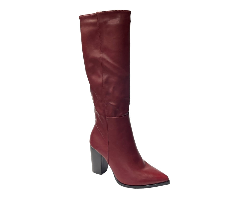 Block Heel Knee High Faux Leather Boots