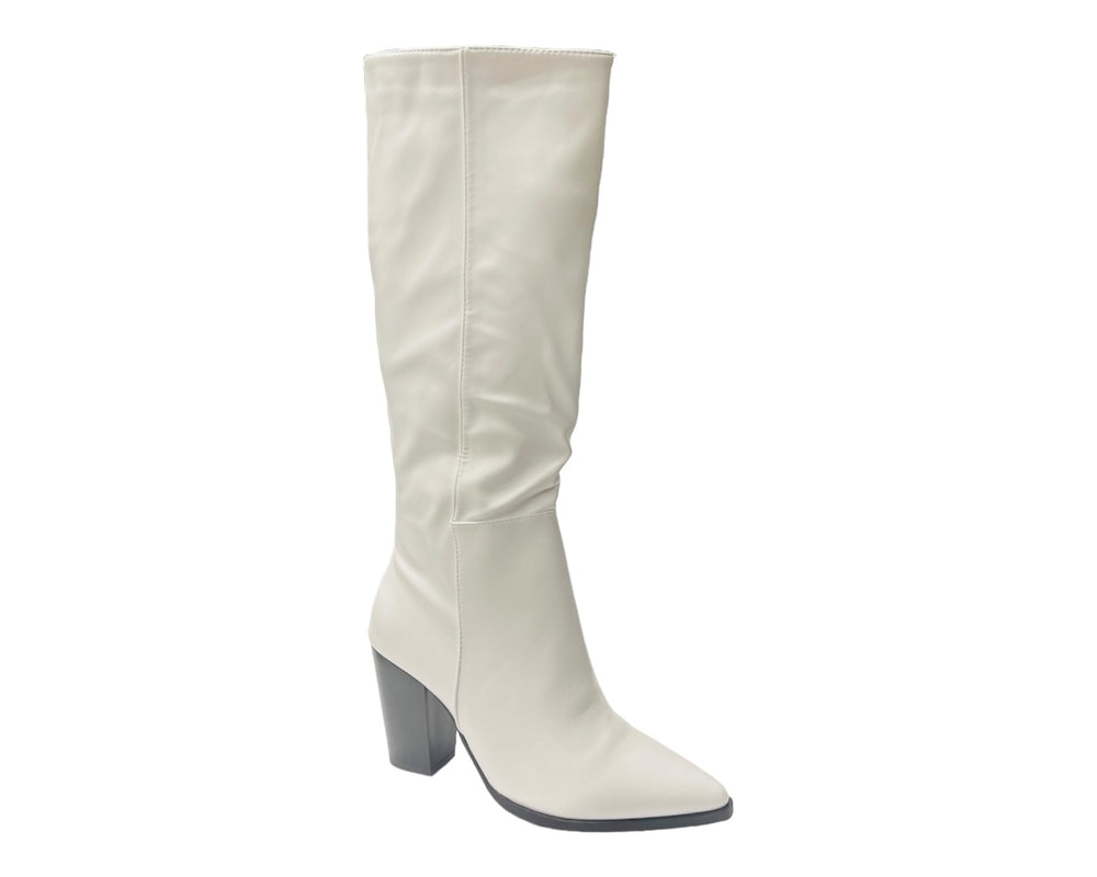 Block Heel Knee High Faux Leather Boots