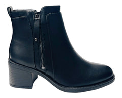 Faux Leather Block Heel Ankle Boots