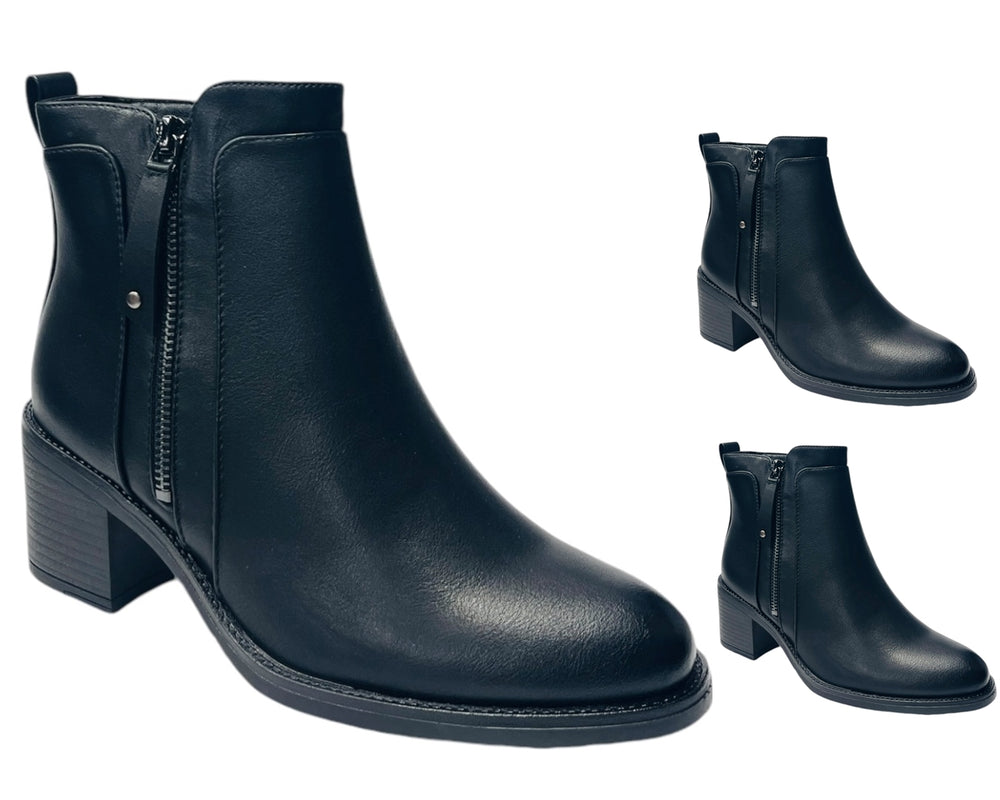 Faux Leather Block Heel Ankle Boots