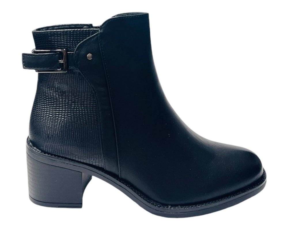 Block Heel Faux Leather Ankle Boots