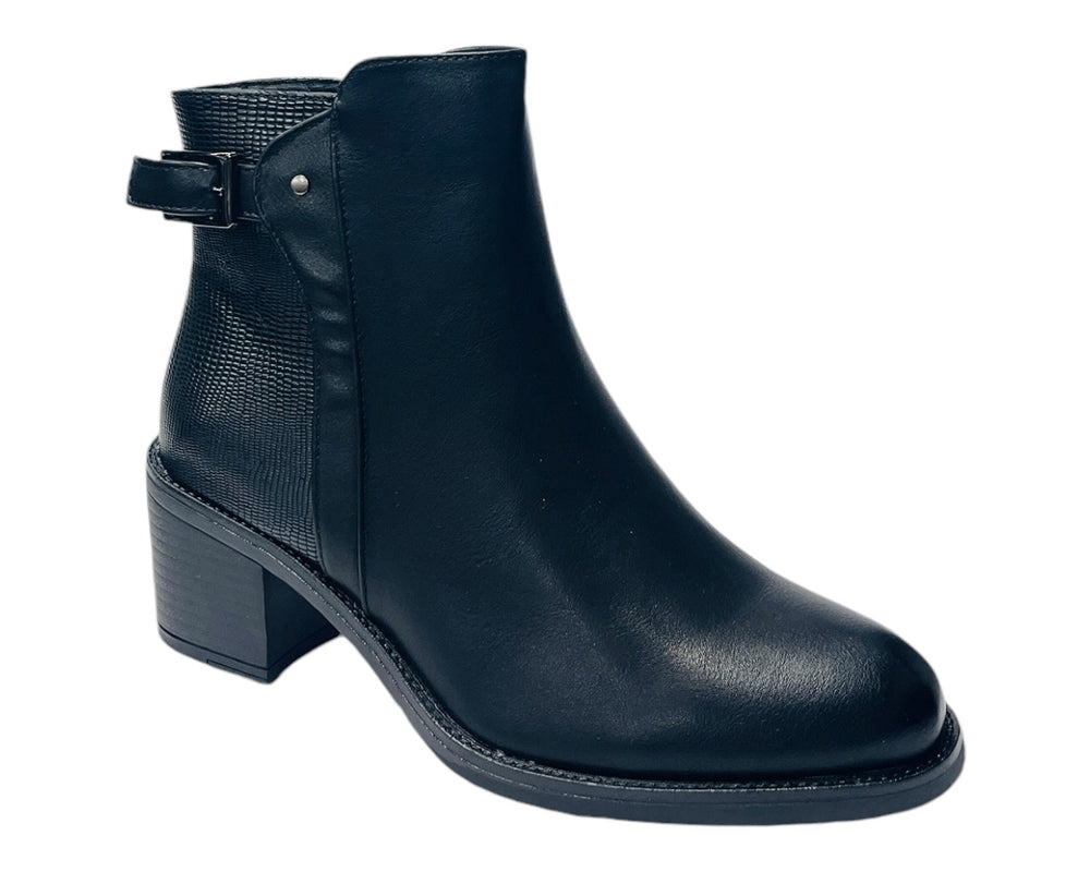 Block Heel Faux Leather Ankle Boots