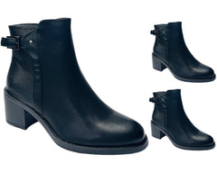 Block Heel Faux Leather Ankle Boots
