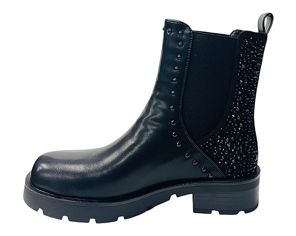 Rhinestone Faux Leather Chelsea Boots