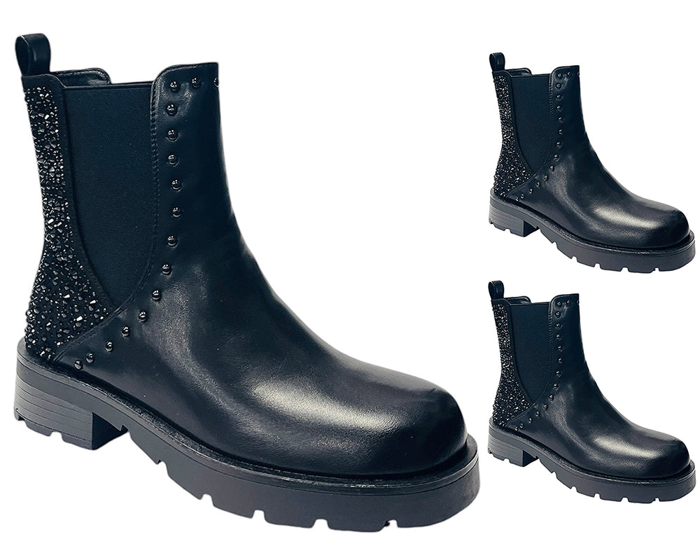 Rhinestone Faux Leather Chelsea Boots Main image