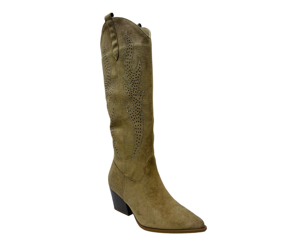 Western Cowboy Faux Suede Knee High Boots
