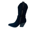 Faux Suede Western Cowboy Diamante Mid Calf Boots