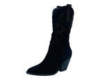 Faux Suede Western Cowboy Diamante Mid Calf Boots