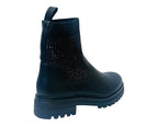Faux Leather Diamante Knitted Ankle Boots