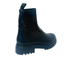 Faux Leather Diamante Knitted Ankle Boots