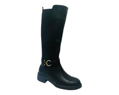 Faux Leather Full Zip Knee High Boots