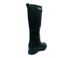 Faux Leather Full Zip Knee High Boots