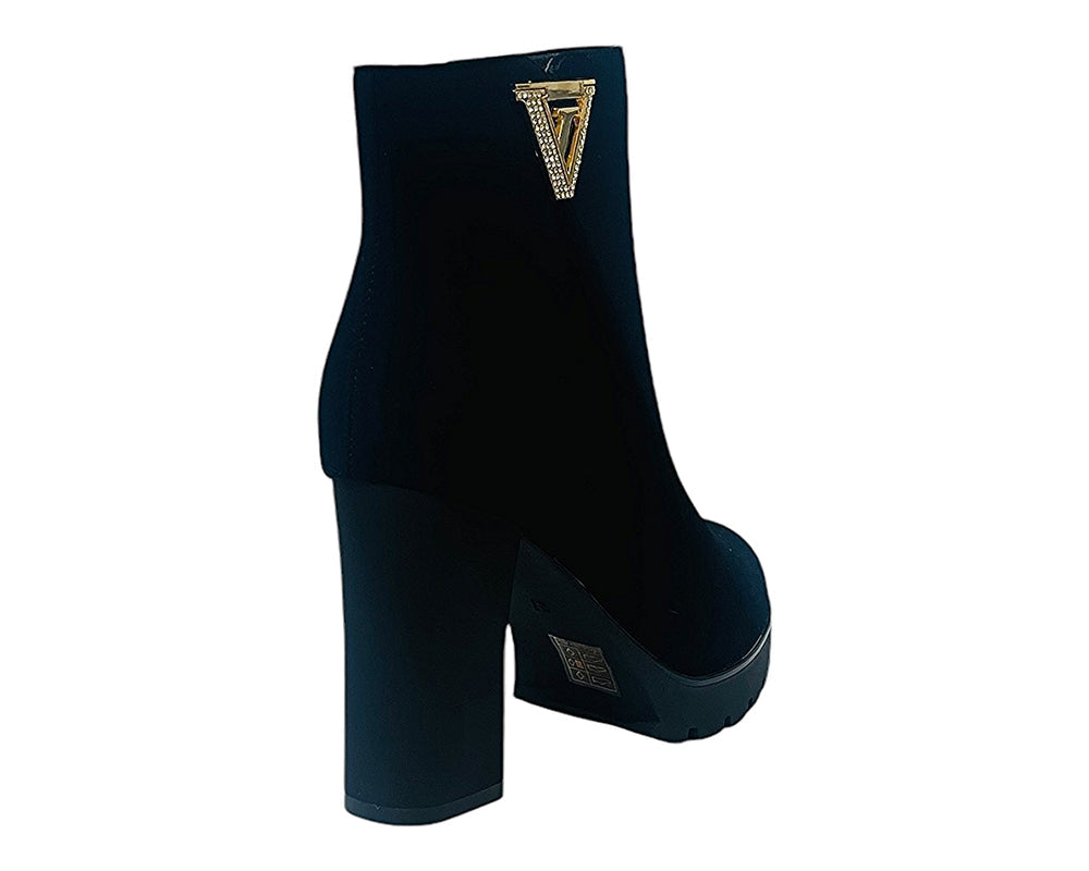Diamante Block Heels Zip Ankle Boots