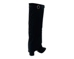 Faux Suede Knee High Fold Over Block Heel Boots