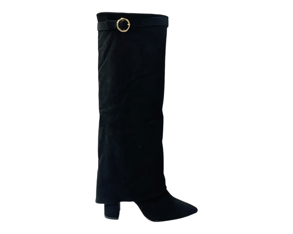 Faux Suede Knee High Fold Over Block Heel Boots Secondary image