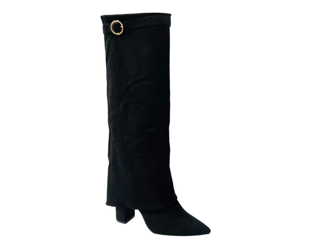 Faux Suede Knee High Fold Over Block Heel Boots Main image