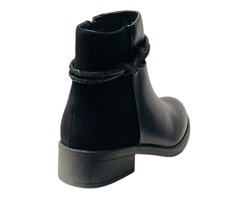 Rhinestone Faux Leather Ankle Boots