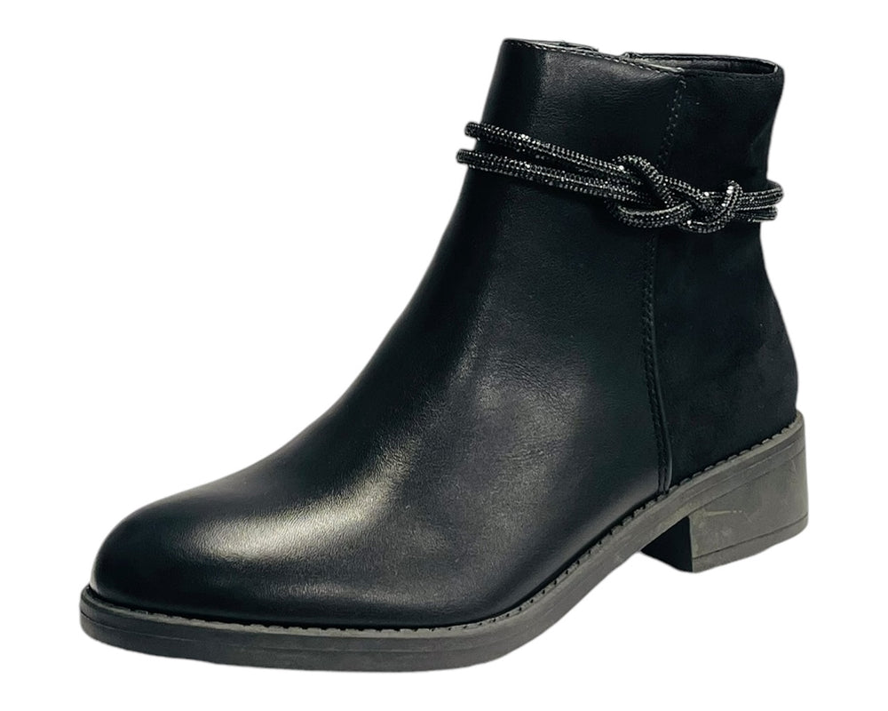 Rhinestone Faux Leather Ankle Boots