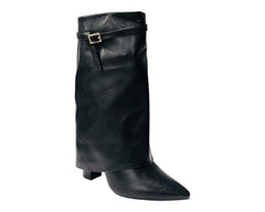 Mid Calf Fold Over Block Heel Boots