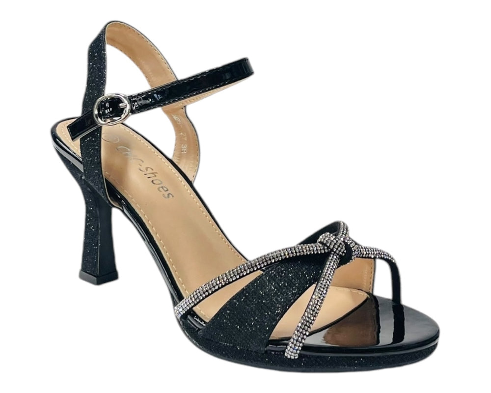 Rhinestone Glitter Ankle Strap Spool Heel Shoes