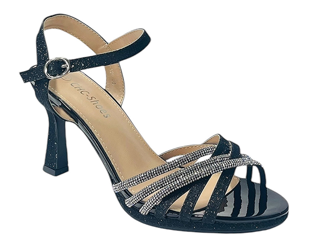 Crossover Rhinestone Glitter Strap Open Toe Shoes