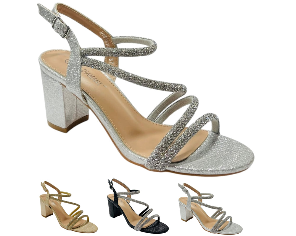 Ankle Strap Rhinestone Glitter Block Heel Shoes Main image