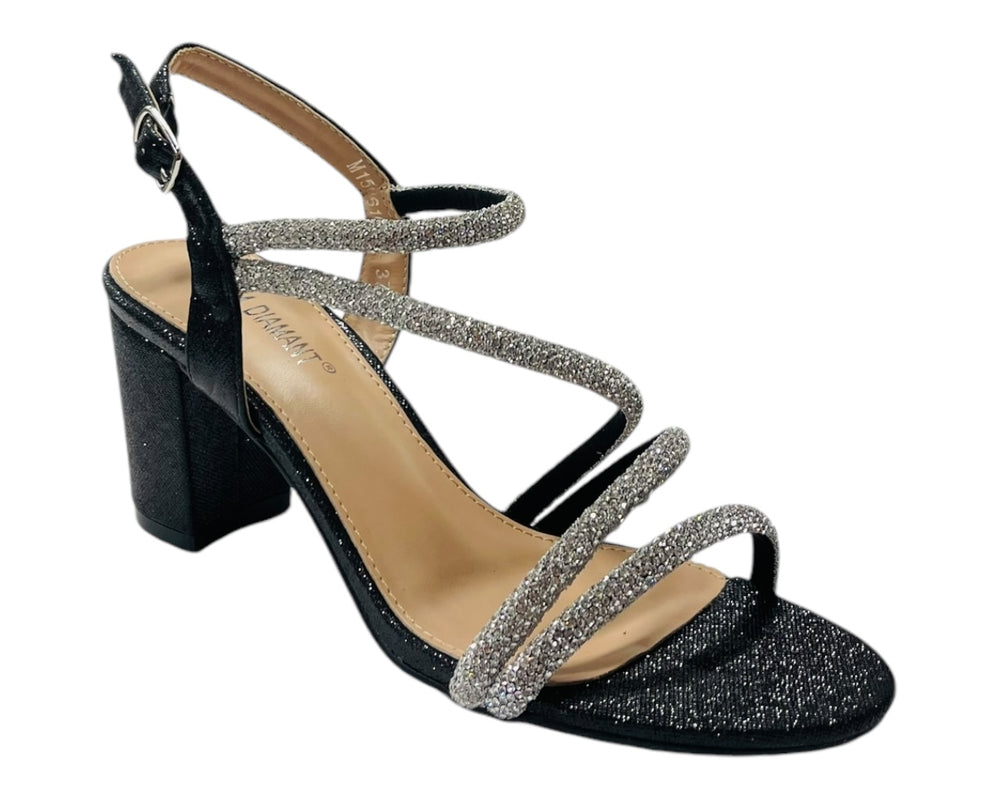Ankle Strap Rhinestone Glitter Block Heel Shoes Secondary image