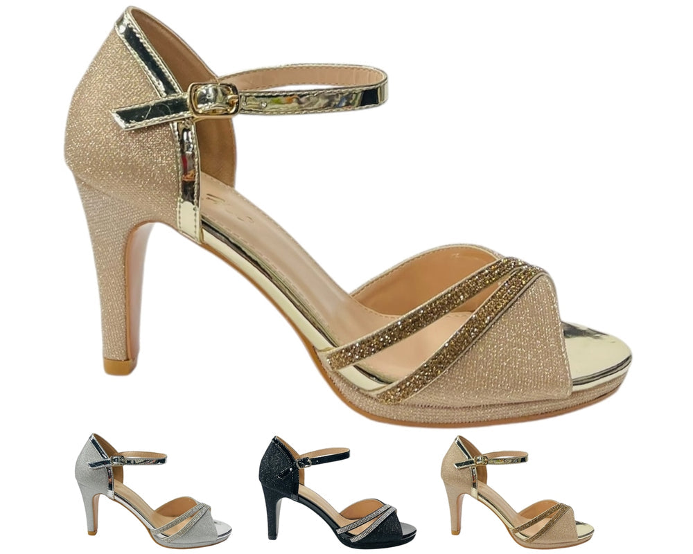 Rhinestone Glitter Ankle Strap Stiletto Heel Shoes Main image