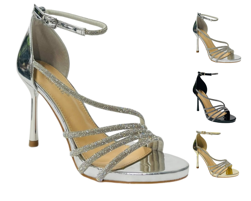 Rhinestone Ankle Strap Stiletto Heel Shoes Main image
