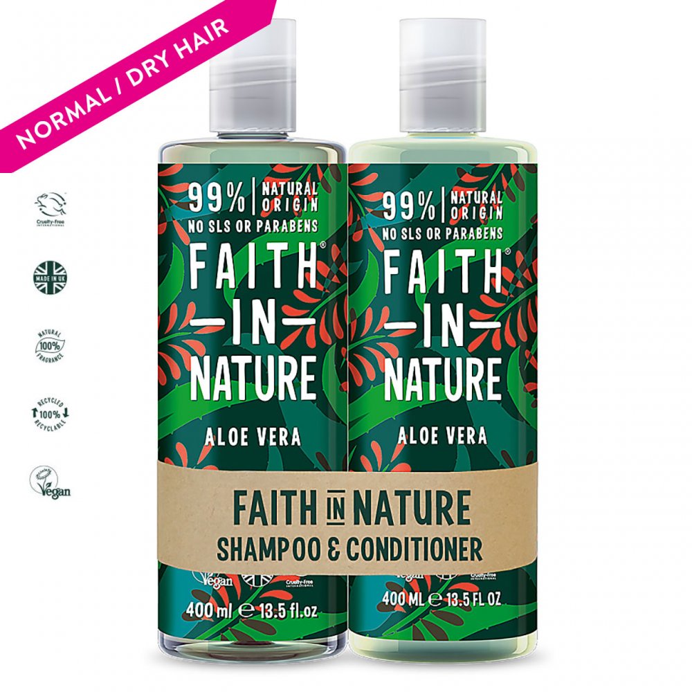 Faith in Nature Organic Aloe Vera Natural Hair Care 400ml Shampoo & 400ml Conditioner Duo Main image