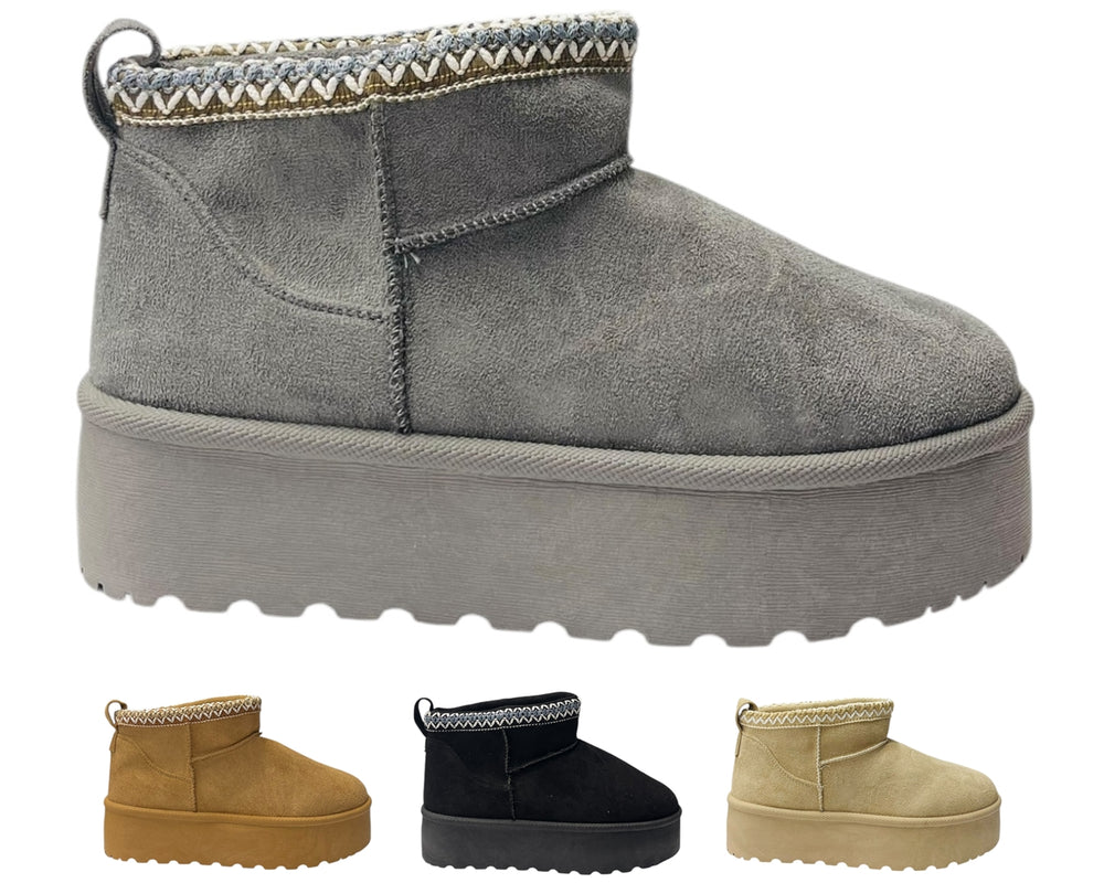 Faux Fur Lining Platform Mini Ankle Boots Main image