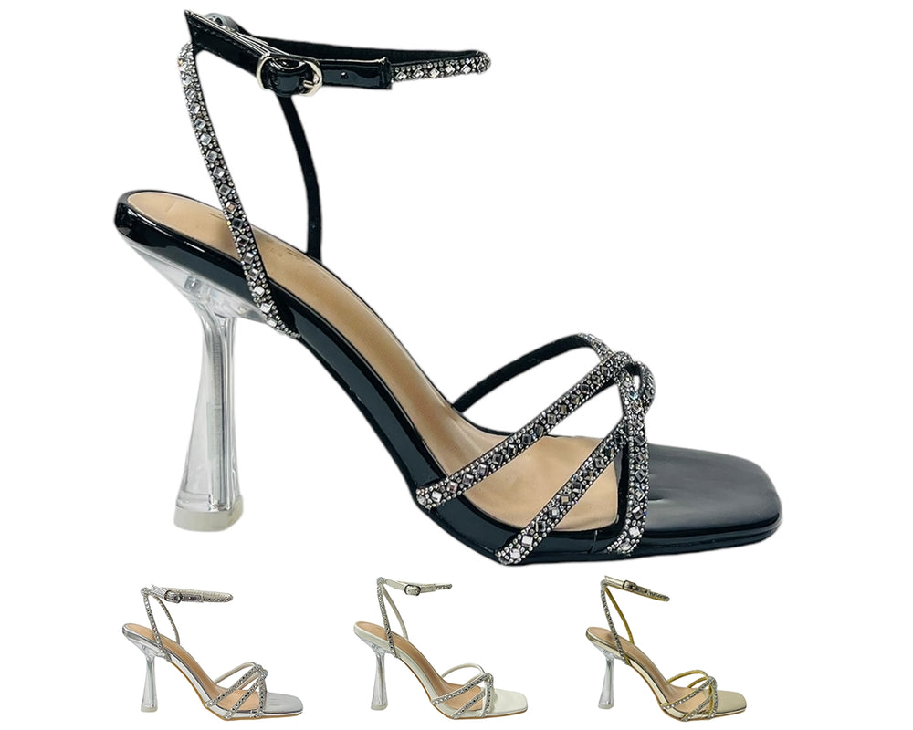 Rhinestone Crossover Strappy Spool Heel Shoes Main image