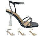 Rhinestone Crossover Strappy Spool Heel Shoes