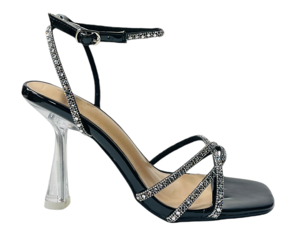 Rhinestone Crossover Strappy Spool Heel Shoes Secondary image
