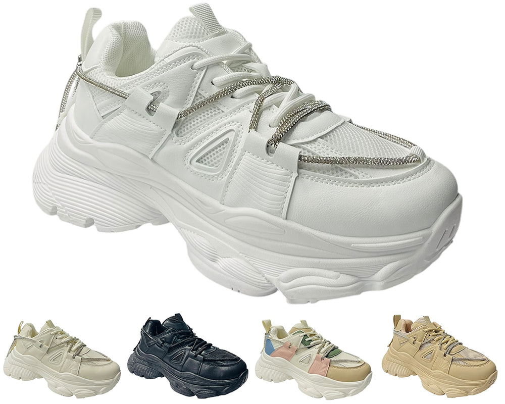Chunky Sole Rhinestone Lace Up Sports Trainers Main image