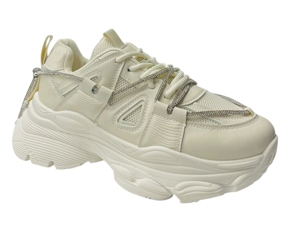 Chunky Sole Rhinestone Lace Up Sports Trainers Secondary image